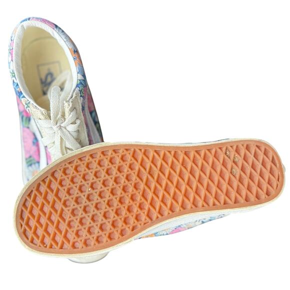 VAN's Old Skool Cream Suede Leather w/ Pink Floral Print Multi-Color - W.8 - EUC - Picture 4 of 9